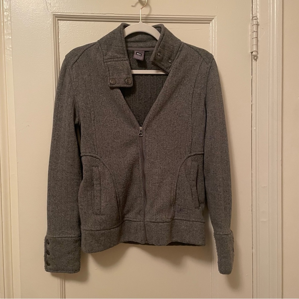 REI Jacket Womens Gray Knit Zip-Up Pockets Collar - size XS - Picture 2 of 14
